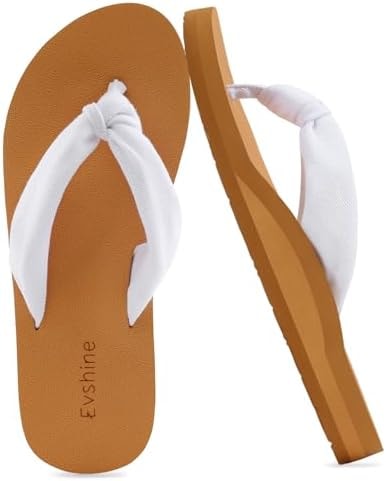 Evshine Women's Flip Flops, Yoga Mat Thong Sandals, White Khaki, 7-7.5