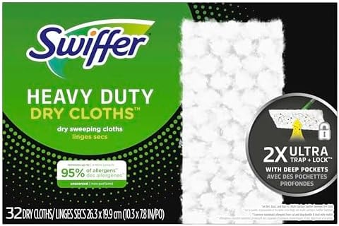 Swiffer Sweeper Heavy Duty Dry Multi-Surface Cloth Refills for Floor Sweeping and Cleaning, Unscented, 32 Count