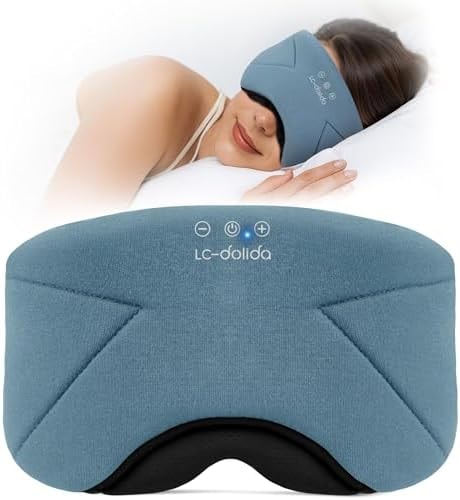 Sleep Mask with Headphones Bluetooth 5.4, LC-dolida Wireless Music Eye Mask for Sleeping Headphones with Soft Bamboo Cotton Cooling Breathable,Ultra-Thin Stereo Speaker for Side Sleepers - Ash Blue