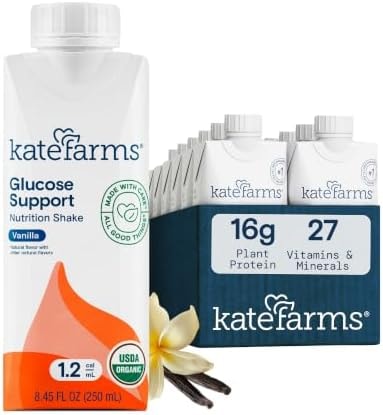KATE FARMS 1.2 Glucose Support Shake, Vanilla, 16g Protein, 12 Pack
