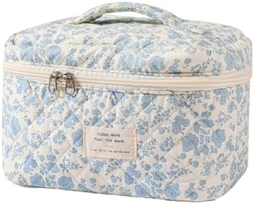 uekeboag Large Travel Quilted Makeup Bag for Women (01Lithtblue-flower)