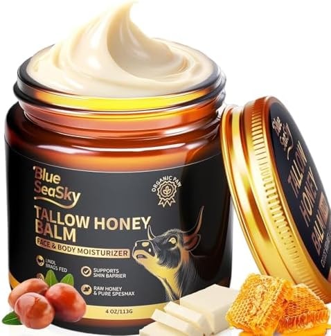 Beef Tallow for skin,Whipped Tallow and Honey Balm for Face,Unscented 4oz
