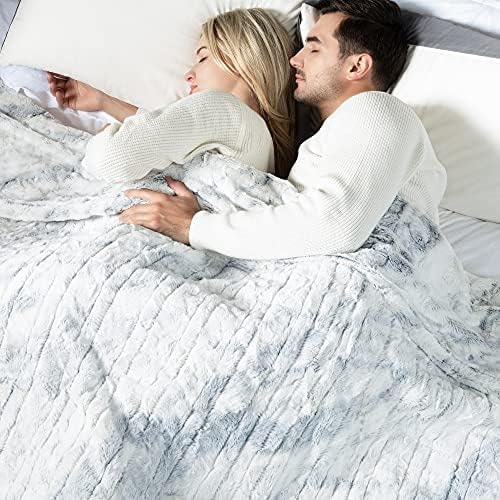 WOOMER Heated Blanket Twin Size 62" x 84", Electric Blanket with 0.5-12 Hours Timer & 10 Heating Levels, ETL Certified, Marble Blue Double-Sided Faux Fur, Over-Heat Protect, Machine Washable