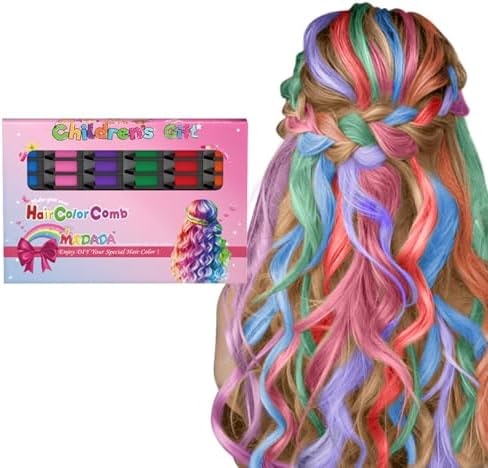 New Hair Chalk Comb Temporary Hair Color Dye for Girls Kids, Washable Hair Chalk for Girls Age 4 5 6 7 8 9 10-12 Birthday Christmas New Year Cosplay Hair DIY Party
