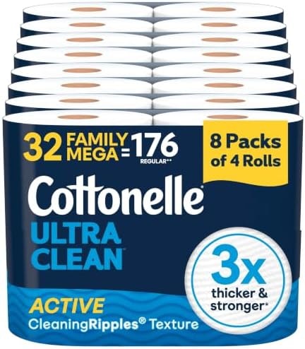 Cottonelle Ultra Clean Toilet Paper, 32 Family Mega Rolls=176 Regular Rolls