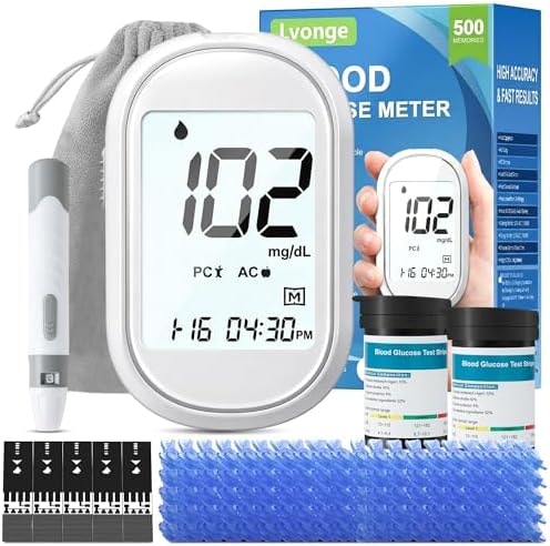 Glucose Monitor Kit – All-in-One Blood Sugar Monitor with 100 Test Strips & Lancets, High Accuracy Glucose Monitor, Large Bright Screen, PC/AC/CTL Mode, No Coding, Diabetes Testing Kit for Home