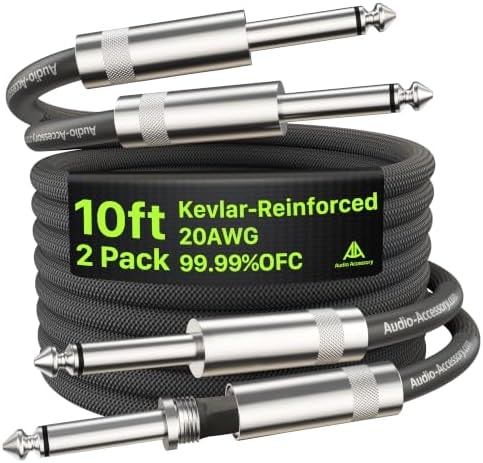 Guitar Cable 10 ft/3m 2 Pack, Dual Shielded 99.99% OFC Instrument Cable