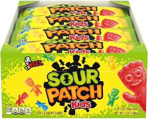 SOUR PATCH KIDS Soft & Chewy Gummy Candy, Bulk Candy, 24 - 2 oz Bags