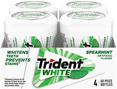 Trident White Spearmint Sugar Free Gum, 4 Bottles of 60 Pieces (240 Total Pieces)