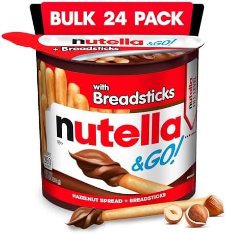 Nutella & GO! Chocolate Hazelnut Spread with Cocoa + Breadsticks, 24 Bulk Snack Packs, 1.8 oz Each
