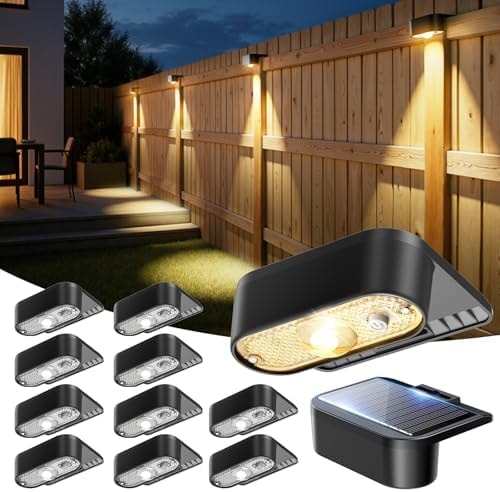 JOFIOS Fence Lights Solar Powered 12 Pack, 3000/4000/6000K 3 Modes, IP44 Waterproof Solar Deck Lights Outdoor, Dusk to Dawn Solar Step Lights for Outside, Deck, Backyard, Step, Patio, Stair Railings