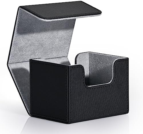 ZLCA Card Deck Box for Trading Cards, MTG Commander Deck Box Holds 120+ Single Sleeved Cards, Leather Magnetic Card Storage Box Fits for Magic the Gathering TCG CCG (Black)
