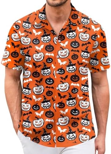 Hawaiian Shirt for Men Halloween Button Down Shirt Skull Pumpkin Horror Party(CSHBNG-XL)