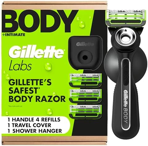 Gillette Labs Body + Intimate Razor For Men, Handle + 4 Blade Refills, Travel Cover