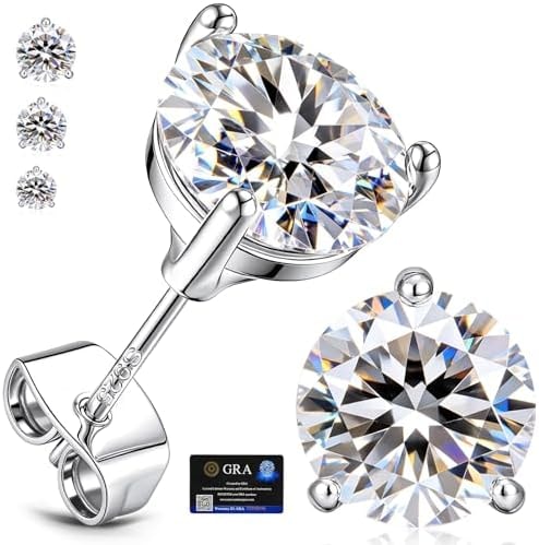adoyi Moissanite Stud Earrings for Women Men 925 Sterling Silver Post Hypoallergenic 18K White Gold Plated Flat Back Diamond Earring Jewelry Round Cut D Color VVS1 Clarity Gift for Women 0.6CT