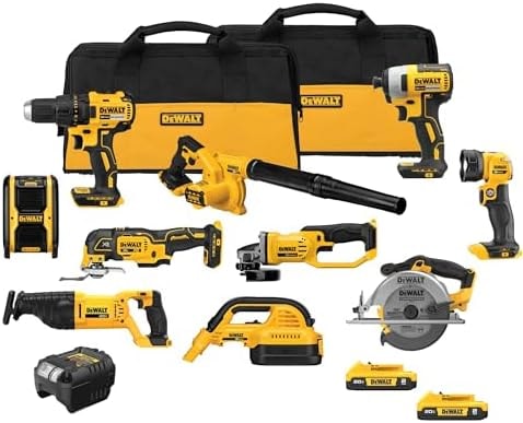 DEWALT 20V MAX Power Tool Combo Kit, 10 Tool Cordless Power Tool Set, 2 Batteries, Charger and 2 Bags Included, Dewalt Brushless Combo Kit (DCK1021D2)