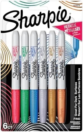 Sharpie Metallic Permanent Markers, Fine Tip, Assorted Colors, 6 Count - Arts & Crafts, Quick Drying, Great for Dark Surfaces