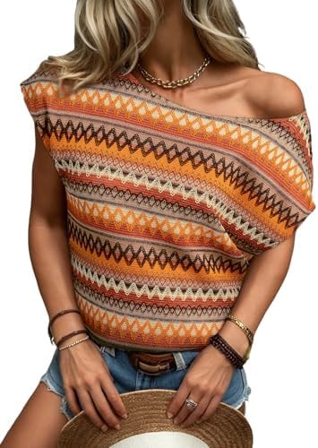 Dokotoo Short Sleeve T Shirts for Women Color Block Boho Casual Womens Tops 2026 Trendy Cute Crop Tops Crewneck Womens Blouses Dressy Casual Fashion Vacation Outfits Resort Wear Ladies Clothing Orange