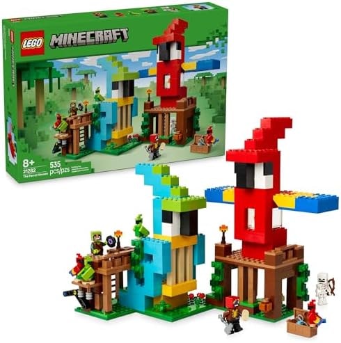 LEGO Minecraft The Parrot Houses Building Toy for Boys and Girls 8+ - Minecraft Video Game Kids Toy - Includes Jungle Ranger and Parrot Handler Minifigures and Accessories - 21282