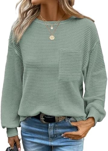 Dokotoo Long Sleeve Shirts for Women Blouses Womens Tops Women's Clothing Fashion 2026 Spring Outfits Trendy Sweaters Dressy Business Casual Tunic Teacher Comfort Plus Size Clothes Green