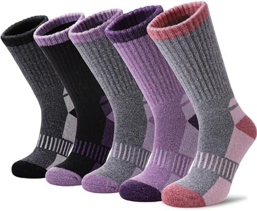 Yebing Merino Wool Hiking Socks for Womens Thermal Warm Winter Boot Crew Cushion Cozy Thick Work Gift Socks 5 Pairs Mixed Color A,Medium