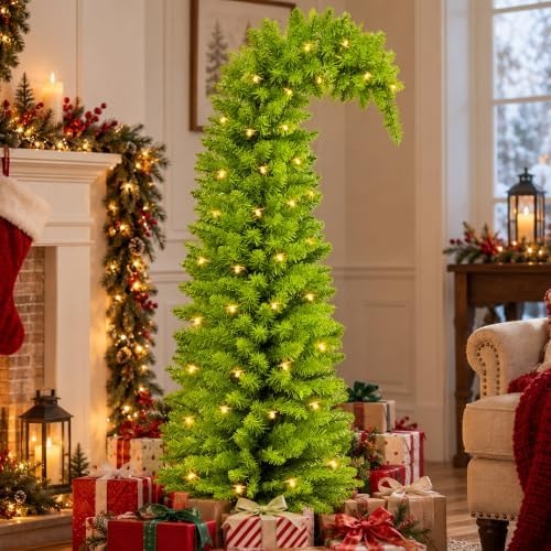 5Ft Whimsical Christmas Tree, Bendable Lime Green Artificial Christmas Tree