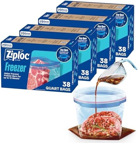 Ziploc Quart Freezer Bags, Food Storage, 152 Total Bags (38 Count, 4-Pack)