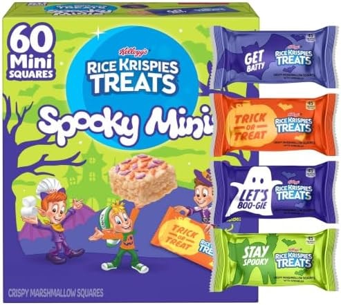 Rice Krispies Treats Mini Crispy Marshmallow Squares, Kids Snacks, Cereal Bars, Halloween, 23.2oz Box (60 Bars)