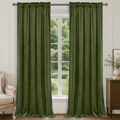 LAMIT Sage Green Velvet Curtains 84 Inches Long for Living Room
