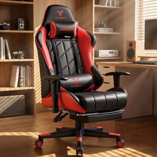 GTPLAYER Gaming Chair, Big and Tall Video Game Chair with High Back PU Leather, Home Office Ergonomic Computer Chair with Footrest, Adjustable Height, 360° Swivel Wheels for Adults and Teens