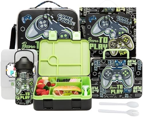 Oruiji Kids Bento Lunch Box with Insulated Lunch Bag,Stainless Steel Insulated Water Bottle,Ice Pack Set Toddler Lunch Box for Daycare Boys Back to School Season Supplies