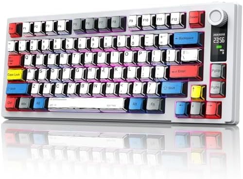 MOKURU Wireless Mechanical Keyboard, Three Mode BT/2.4G/USB-C, RGB Switching, 75% Key Layout, Volume Adjustment knob, Hot Swappable Shaft Seat, Compatible with Windows, Mac (Comic PBT)