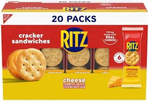 RITZ Cheese Sandwich Crackers, Lunch Snacks, 20 Snack Packs