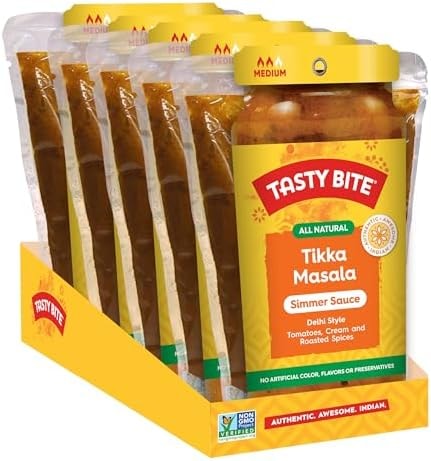 Tasty Bite Delhi Style Tikka Masala Simmer Sauce, 7-Ounce 5-Pack, 3-4 Servings Per Pouch, Vegetarian, Kosher, Non GMO