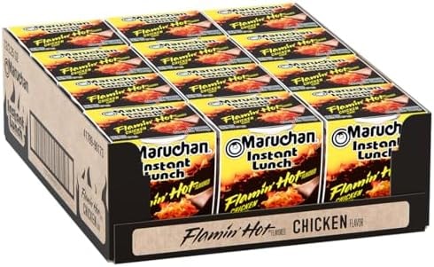 Maruchan Instant Lunch Ramen Noodles, Flamin' Hot Chicken Flavor – Japanese-Style Instant Noodle Soup, Easy Meal Ready in 3 Minutes – 2.25 Oz. (12 Pack)