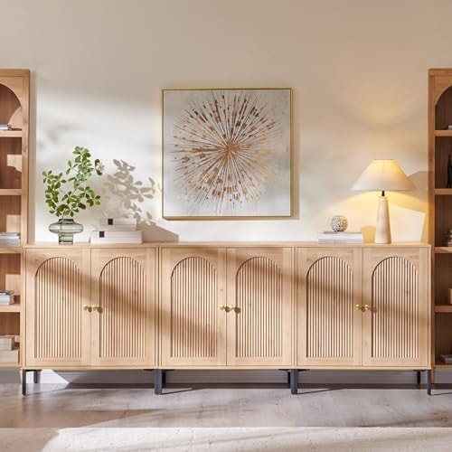 IFGET 92.63" W Modern Arched Sideboard Buffet Cabinet with Storage, Natural