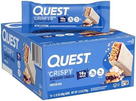 Quest Nutrition Crispy Blueberry Cobbler Protein Bar, 16g Protein, 12 Count