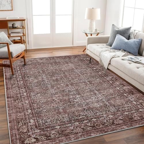 CHAMPLANT Area Rug 5'x7' Washable Rug Traditional Floor Cover Thin Retro Kitchen Indoor Distressed Non Slip Carpet for Living Room Bedroom Dining Room