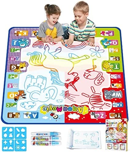 Jasonwell Aqua Water Doodle Mat 31x31 Inches Large Magic Drawing Doodling Mat Coloring Mat Educational Toys Christmas Birthday Gifts for Kids Toddler Boys Girls Age 2 3 4 5 6 7 8 Year Old (Alphabet)