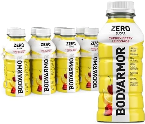 BODYARMOR ZERO Sugar Cherry Berry Lemonade Electrolyte Drink, Natural Flavors, 12 Fl Oz Bottles (8 Pack), B Vitamins & Antioxidants Sugar Free Hydration