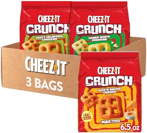 Cheez-It Crunch Cheesy Baked Snacks, Lunch Snacks, Variety Pack (3 Bags)
