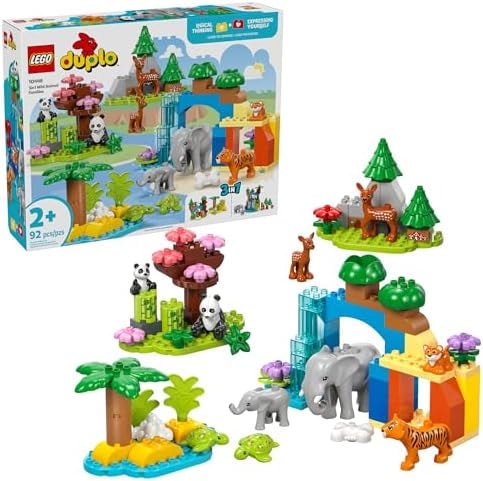 LEGO DUPLO Town 3 in 1 Wild Animal Families Building Toy Playset - Preschool Learning and Educational Toy for Toddlers, Boys and Girls, Ages 2+ - with 10 Animal Figures - Baby Gift Idea - 10446