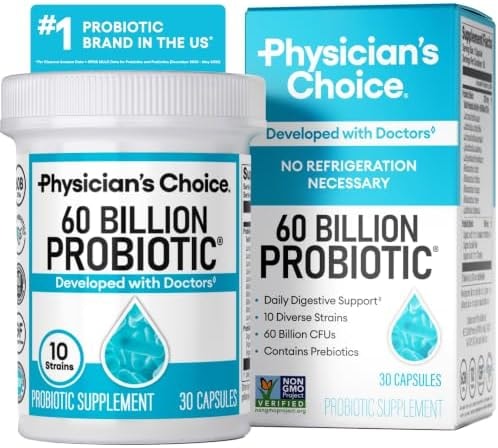 Physician's CHOICE Probiotics 60 Billion CFU - 10 Strains + Organic Prebiotics - Immune, Digestive & Gut Health - Supports Occasional Constipation, Diarrhea, Gas & Bloating - for Women & Men - 30ct