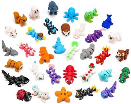VZZNN 34 Pack Mini 3D Printed Animals - Articulated Fidget Animal Toys for Kids Classroom Valentines Exchange, Small 3D Printed Animal Toys Bulk