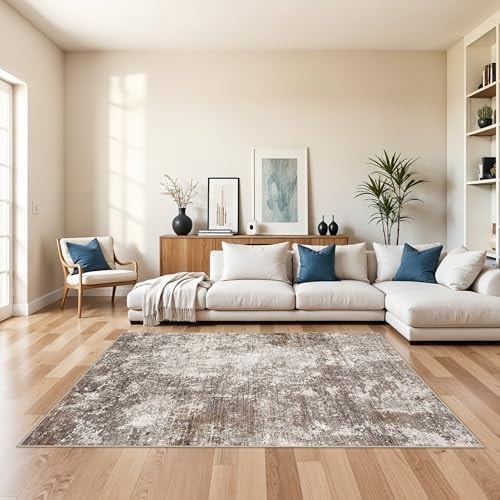 BYYVOO 5x7 Area Rug Living Room Washable Neutral Brown Beige