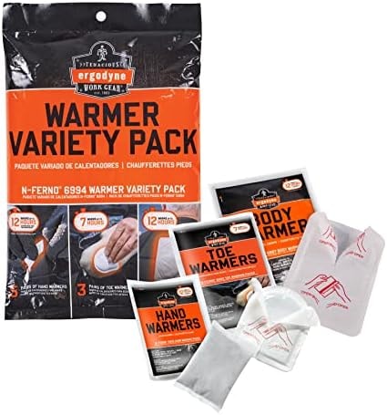 Ergodyne N-Ferno 6994 Adhesive Body, Toe, Hand Warmers Variety Pack, Disposable, Up to 12 Hours of Warming, Includes 3 pairs of toe, 5 body, 5 pairs of hand warming pouches