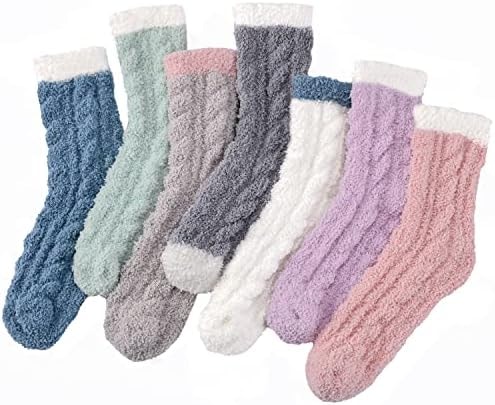 Clothirily 7 Pairs Womens Fuzzy Socks, Winter Warm Fluffy Slipper Sock