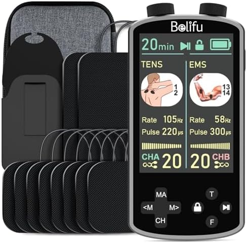 TENS EMS Unit Muscle Stimulator for Pain Relief Therapy - 4 in 1 TENS EMS Relax Custom Frequency+Pulse - Muscle Massager 36 Modes 20 Intensity, Memory & Favorites Function, 3.8" Color Display - Gray
