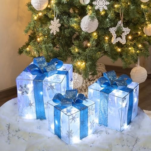 Christmas Decorations, Lauzior Set of 3 Christmas Lighted Gift Boxes