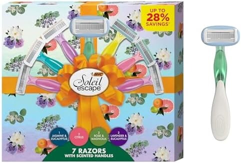 BIC Soleil Escape Women's Disposable 3, 4, & 5-Blade Razors, Scented Handles, College Dorm Room Essential, Shower Caddy and Toiletry Bag Ready, 7-Pack